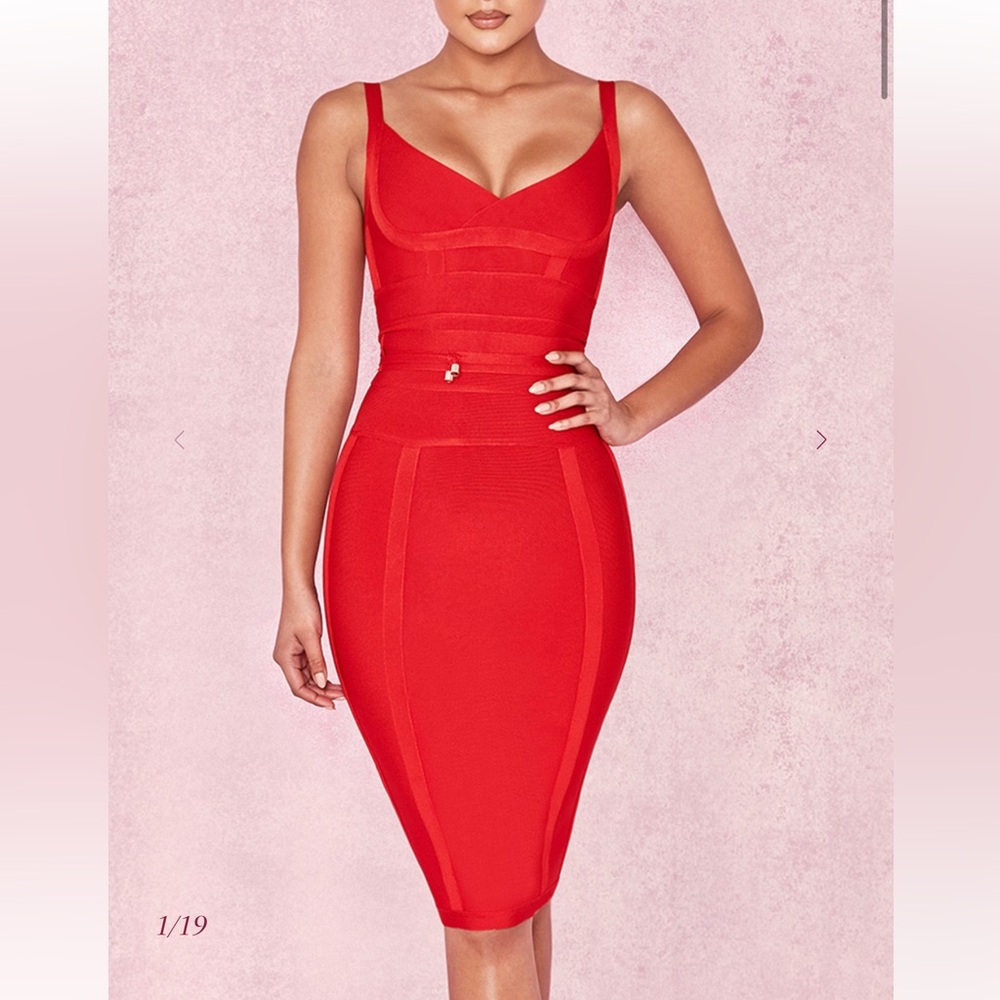 House of CB BELICE
Red Tie Waist Bandage Dress